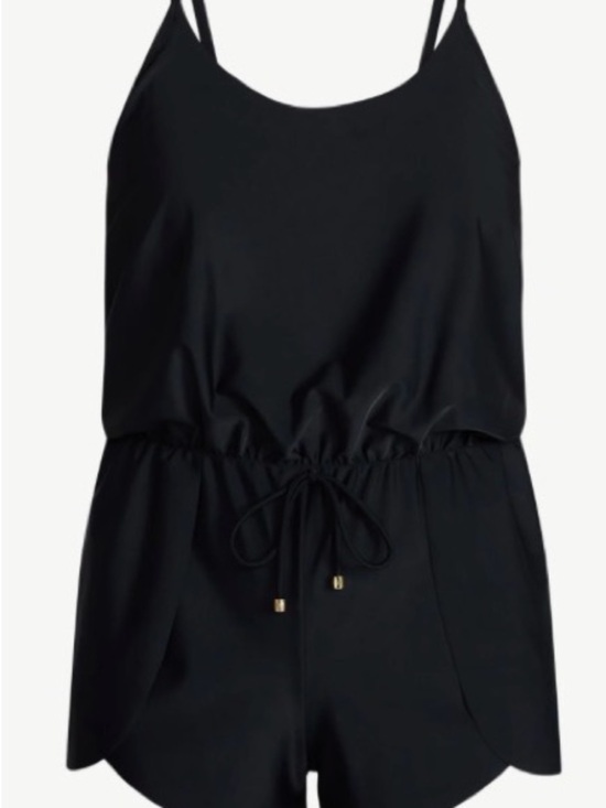 Time and Tru Other - Time and Tru Black One-Piece Swim Romper with Drawstring